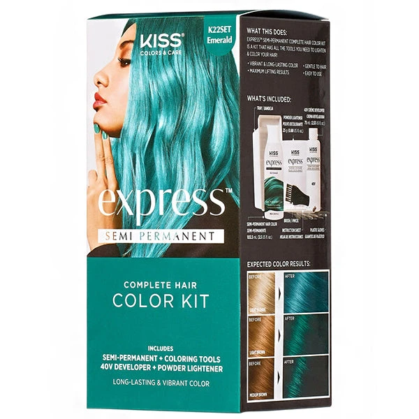 Kiss Colors & Care K22SET Emerald Express Semi-Permanent Complete Hair Color Kit 1 Kiss Colors & Care K22SET Emerald Express Semi-Permanent Complete Hair Color Kit