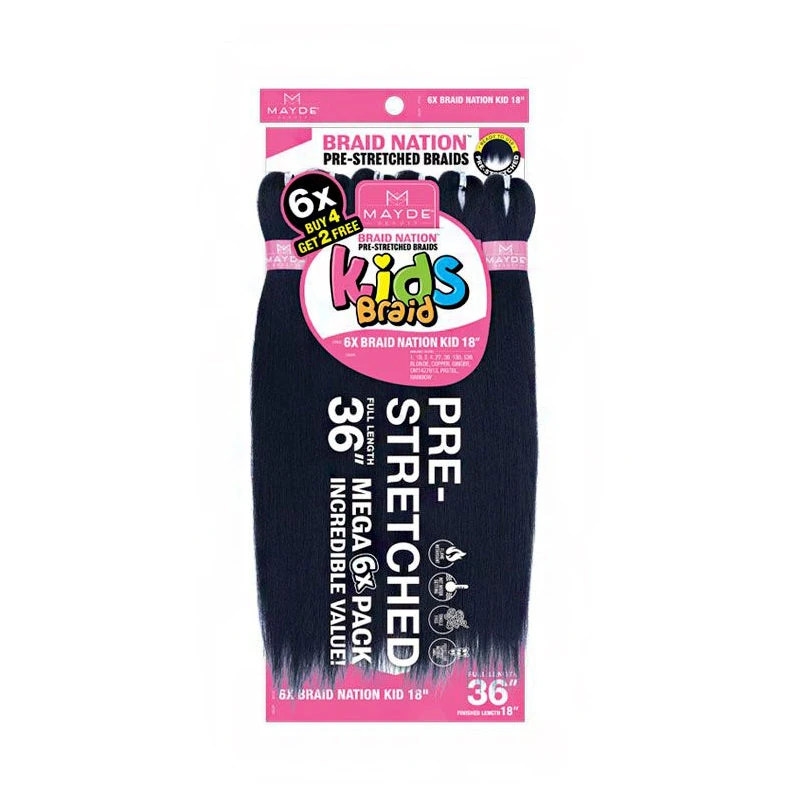 Mayde Beauty Synthetic Pre Stretched Braid - 6X BRAID NATION KID 18 1 Mayde Beauty Synthetic Pre Stretched Braid - 6X BRAID NATION KID 18