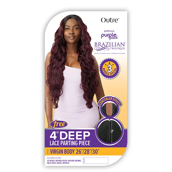 Outre Purple Pack Brazilian Boutique Human Hair Blend Weaving - VIRGIN BODY 4PCS (26/28/30 + 4 Inch Lace Closure) 5 Outre Purple Pack Brazilian Boutique Human Hair Blend Weaving - VIRGIN BODY 4PCS (26/28/30 + 4 Inch Lace Closure) - Image 5