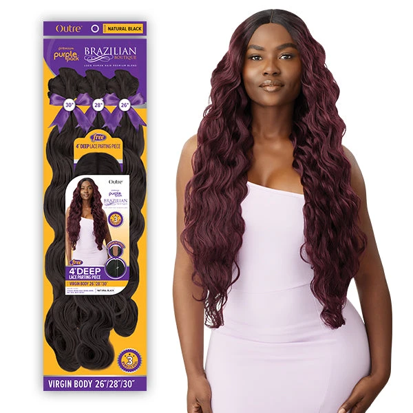 Outre Purple Pack Brazilian Boutique Human Hair Blend Weaving - VIRGIN BODY 4PCS (26/28/30 + 4 Inch Lace Closure) 1 Outre Purple Pack Brazilian Boutique Human Hair Blend Weaving - VIRGIN BODY 4PCS (26/28/30 + 4 Inch Lace Closure)