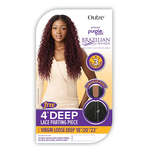 Outre Purple Pack Brazilian Boutique Human Hair Blend Weaving - VIRGIN LOOSE DEEP 4PCS (18/20/22 + 4 Inch Lace Closure) 5 Outre Purple Pack Brazilian Boutique Human Hair Blend Weaving - VIRGIN LOOSE DEEP 4PCS (18/20/22 + 4 Inch Lace Closure) - Image 5