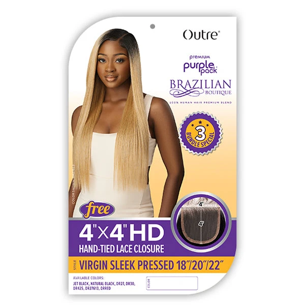 Outre Purple Pack Brazilian Boutique Human Hair Blend Weaving - VIRGIN SLEEK PRESSED 4PCS (18/20/22 + 4X4 HD Lace Closure) 5 Outre Purple Pack Brazilian Boutique Human Hair Blend Weaving - VIRGIN SLEEK PRESSED 4PCS (18/20/22 + 4X4 HD Lace Closure) - Image 5
